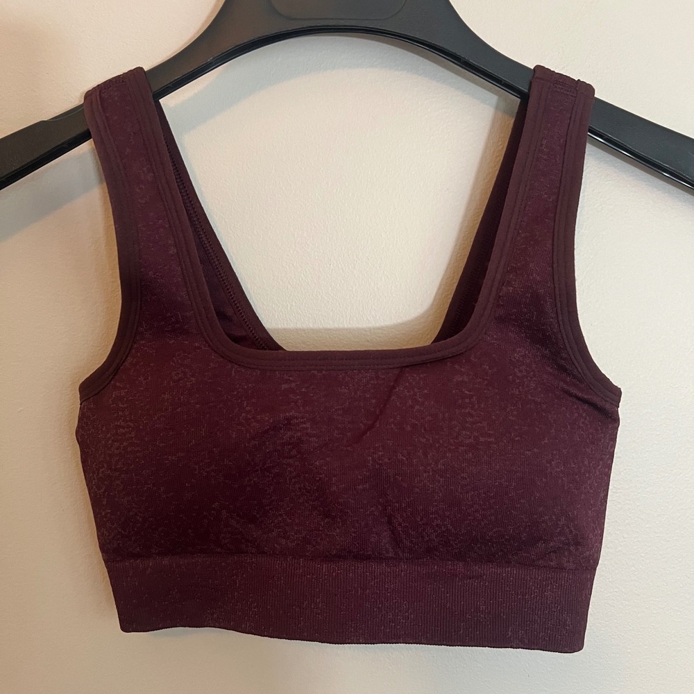 Gymshark Adapt Marl Seamless Sports Bra Burgundy Square Neck Athletic Small